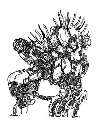 gothic drawings,robot monsters